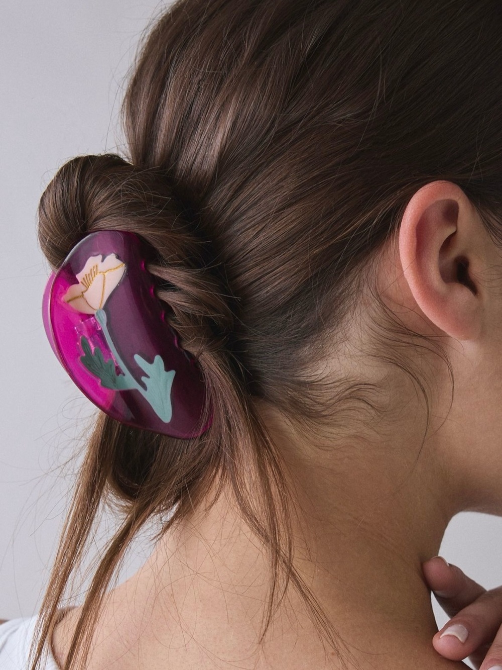 Pink Flower Inset Claw Clip